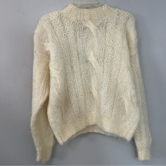Vintage Talbot Mohair Cozy Fuzzy White Sweater Knit Boho Ski Cabin Mockneck Boho - Picture 7 of 14